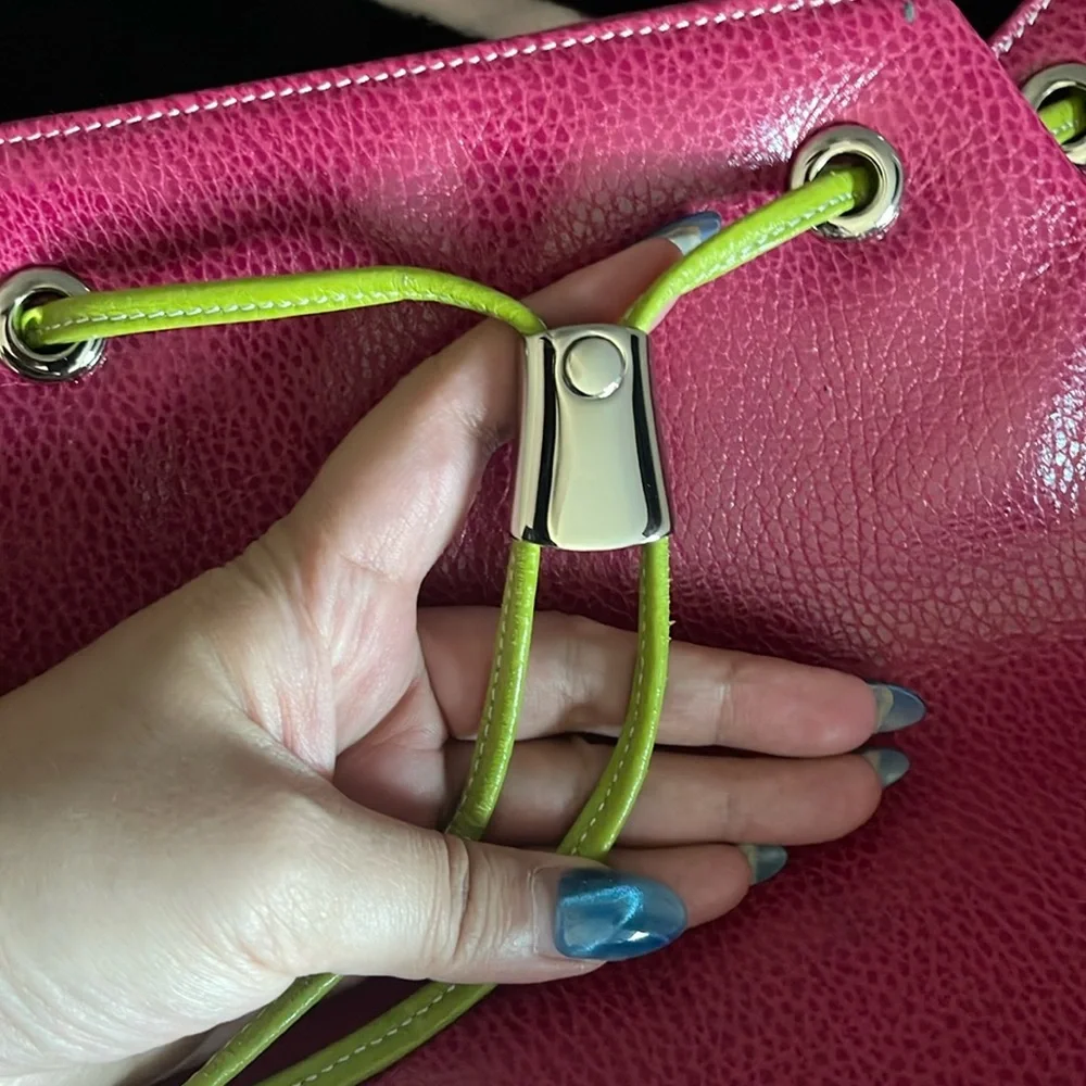 Pink pebble genuine leather shoulder bag